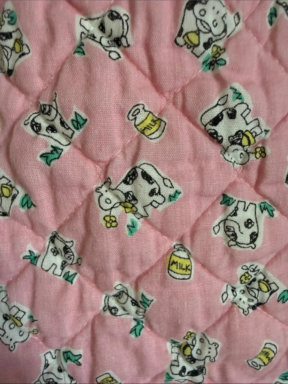 Vintage Pink Quilted Baby Bib with Cow Print
